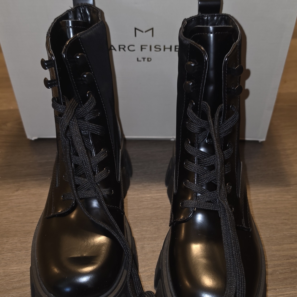 Marc Fisher Black Patent Combat Boots